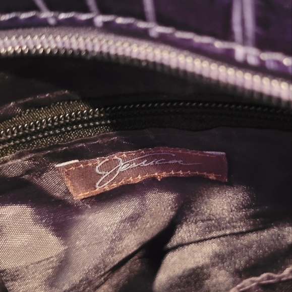 JESSICA Faux Patent Leather Bag, Dark Blue Croc Pattern, Adjustable Strap - Picture 12 of 16